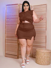 Two Piece Plus Size Ruched Skirt Suits